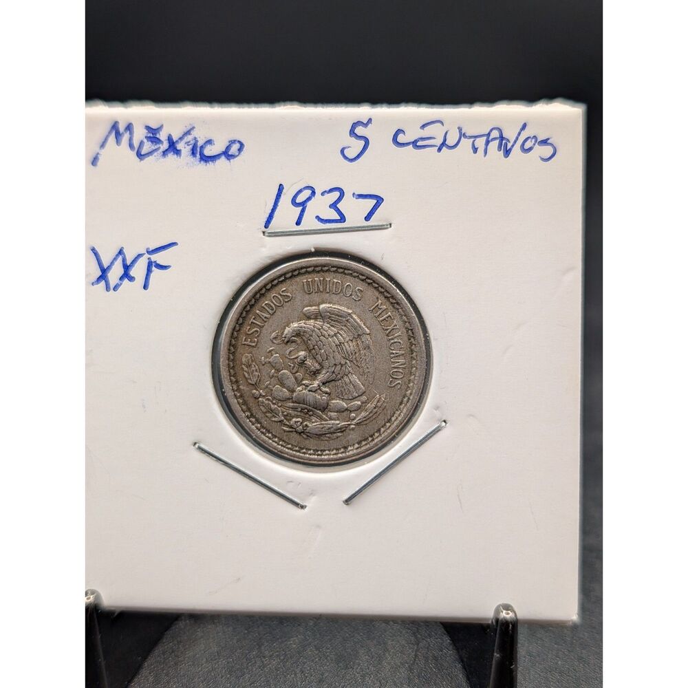 1937 Mexico 5 Centavos Vintage Aztec Calendar Copper Nickel Coin